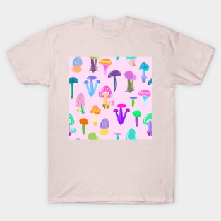 Beautiful Colored Mushrooms Kids Background T-Shirt